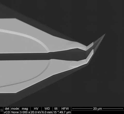 Close-up SEM image of KNT thermal probe AFM tip