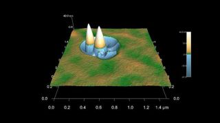 Contaminants on the surface prior to sputtering give rise to classic sputter cone formation.