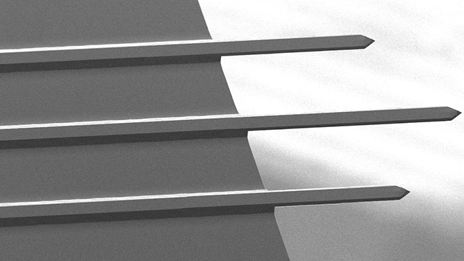SEM image of 3 tipless AFM cantilevers on CSC series chip