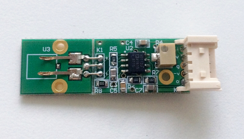 Tuning fork sensor preamplifier close-up