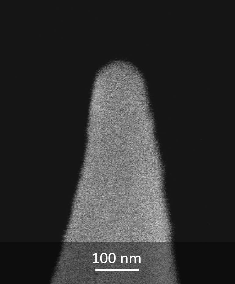 SEM image of cobalt magnetic AFM probe tip close-up