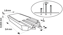 Schematic of 3 AFM cantilevers on CSC series chip