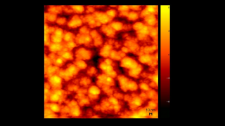 Topography of CdSe thin film. Estimated mean nanocrystalline size is less than 10nm.