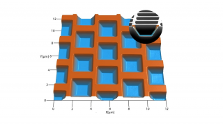 Topography image of the MikroMasch TGX calibration grating with undercut edges for lateral calibration and tip aspect ratio determination