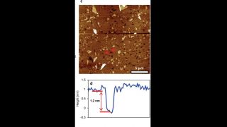 Graphene oxide was synthesized from natural graphite by the modified Hummers’ method.
AFM height images of mGO revealed the well-ordered flat tiling of mGO flakes (average size of 5 μm) with monolayer thickness of 1.2 nm. This process helped achieve a large area (≈1 cm2) mGO film, which was further utilized as 2D nucleation templates for fabricating large area ultrathin PVDF-NL (nano lamella).