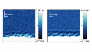 We investigated the hydration structures of alkanethiol self-assembled monolayers terminated with a hydroxyl group using frequency-modulated atomic force microscopy. We observed two molecular structures, namely, the (√3 × √3) structure and the c(4 × 2) superlattice structure, and found that their hydration structures are different mainly because of the slight differences in their molecular arrangements. 
samples SAM(C11OH) on Au substrate (111)
Buffer 0.1M Kcl